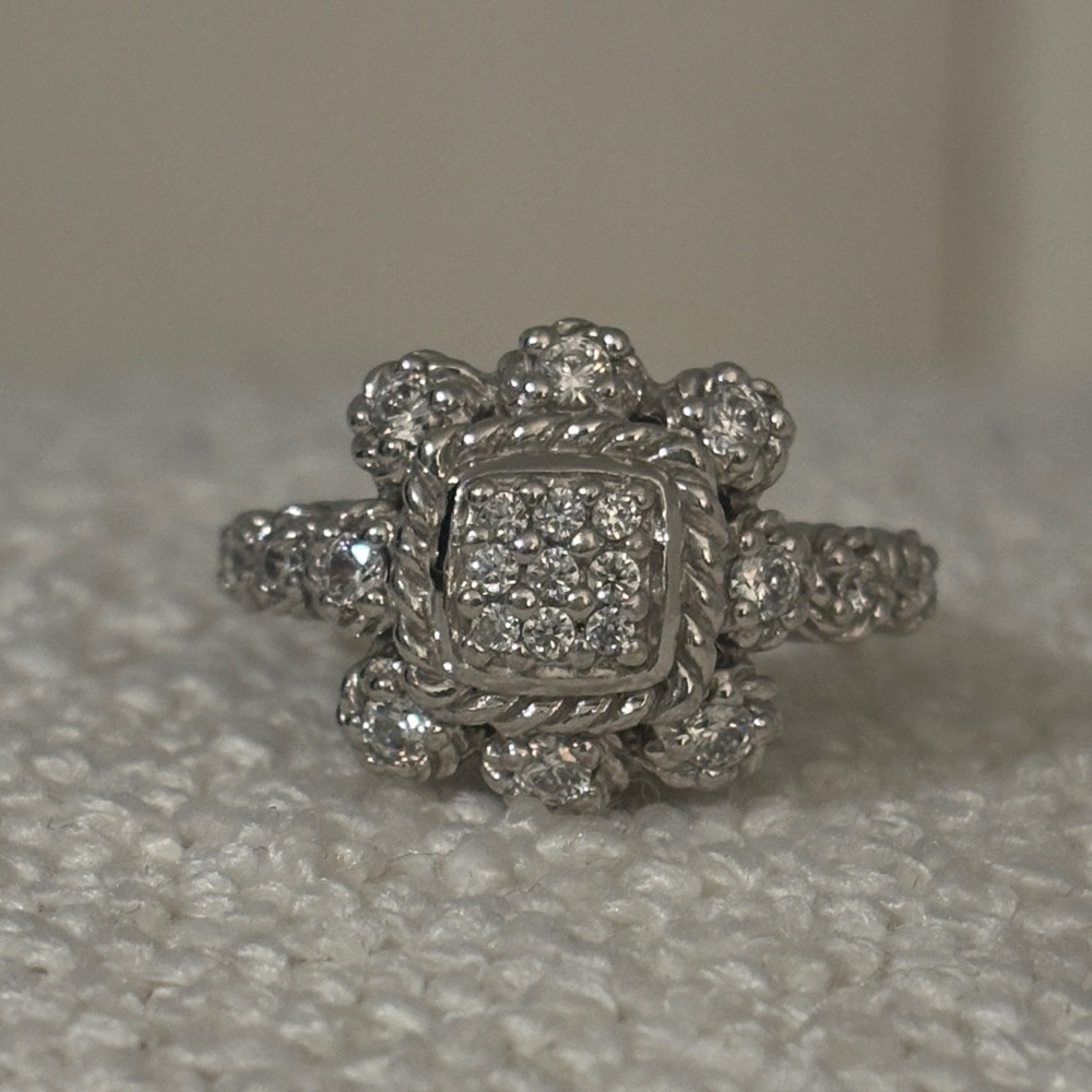 Judith Ripka Sterling Silver Floral Cluster Ring with Clear CZ Stones
